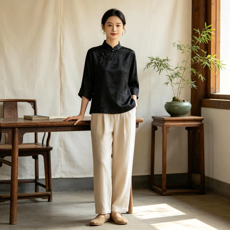新中式女装职场通勤香云纱穿搭指南